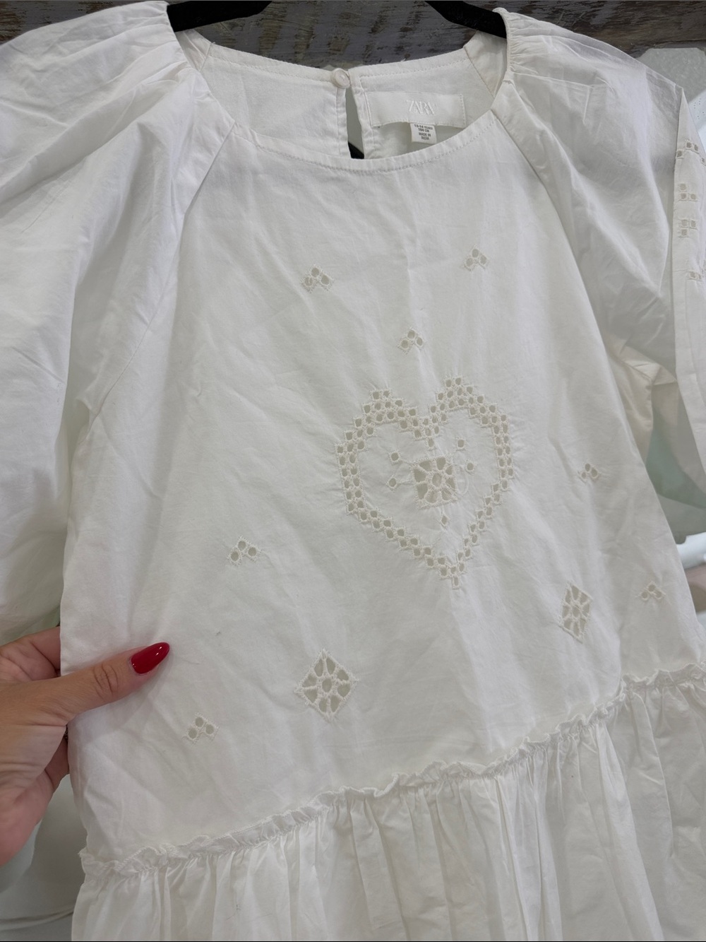 Zara White Eyelet Cotton Dress with Puff Sleeves - Picture 5 of 6
